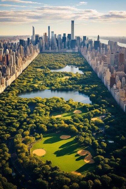 Foto un horizonte de la ciudad con un lago y árboles y un horizonte la ciudad en el fondo