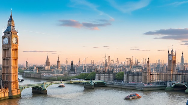 El horizonte de la ciudad de Londres con Big Ben y las casas del parlamento paisaje urbano en el Reino Unido