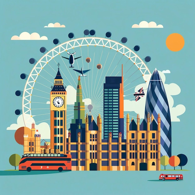 El horizonte de la ciudad de Londres con rascacielos Ilustración vectorial plana en estilo plano