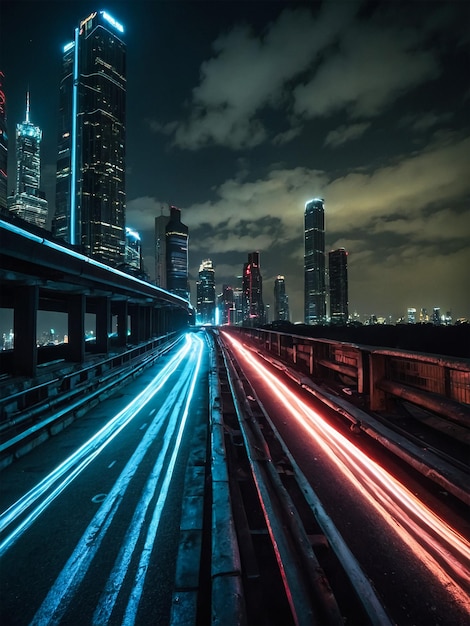 un horizonte de la ciudad con una luz roja en el medio