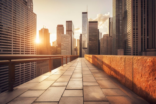 El horizonte de una ciudad majestuosa durante la hora dorada AI Generative