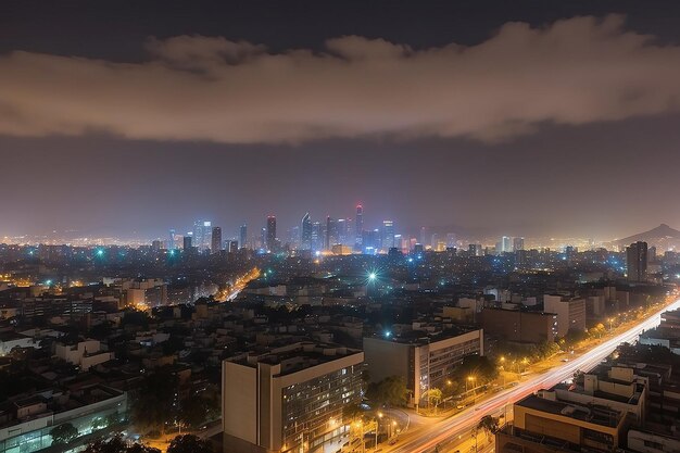 El horizonte de la Ciudad de México por la noche desde el distrito de Colonio Polanco hacia el noroeste