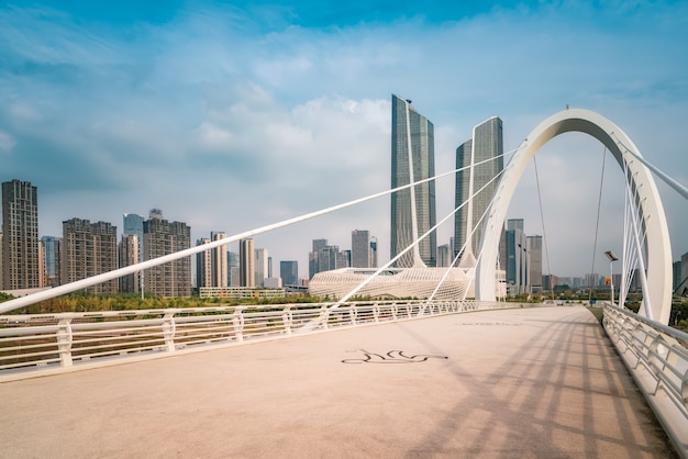 Horizonte de la ciudad de Nanjing de China y edificios modernos, paisaje crepuscular