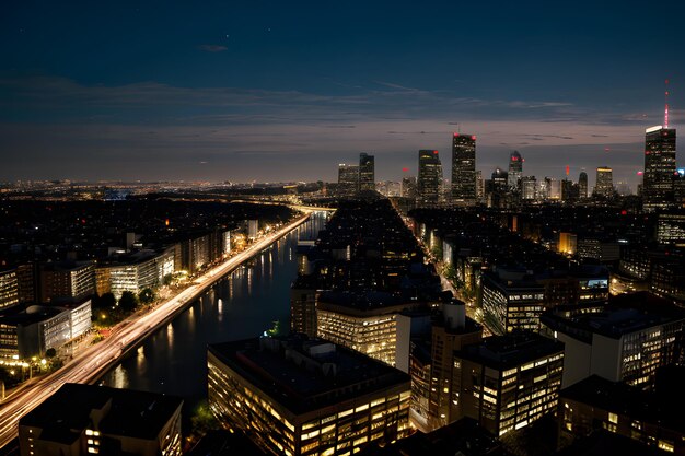 un horizonte de la ciudad por la noche