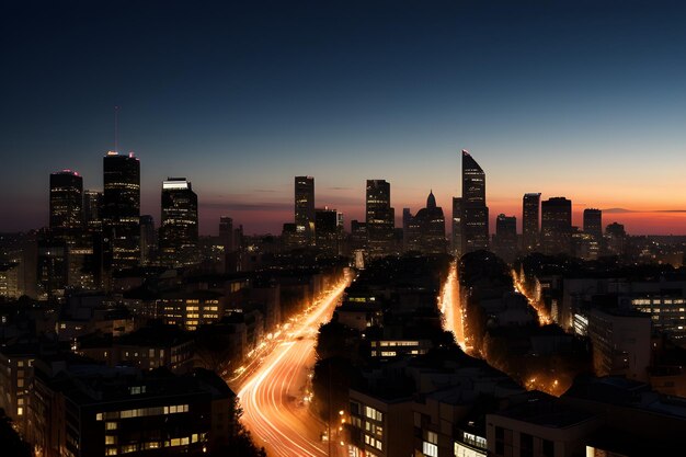 El horizonte de la ciudad por la noche