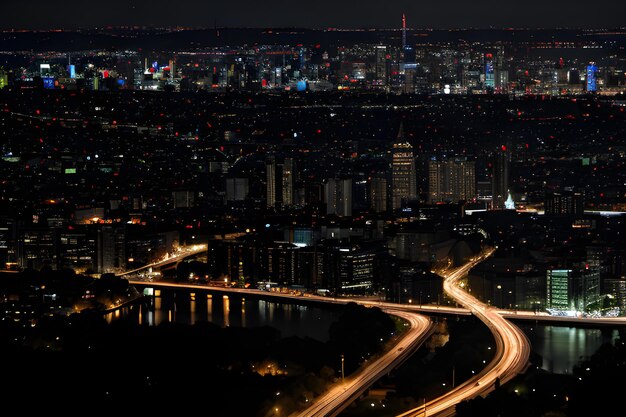 Foto un horizonte de la ciudad por la noche