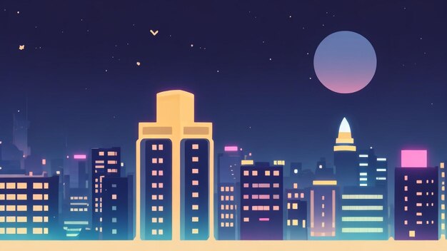 Foto el horizonte de la ciudad nocturna en pantalla completa