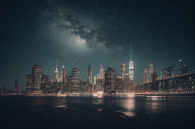 Horizonte de la ciudad de Nueva York en la noche IA generativa