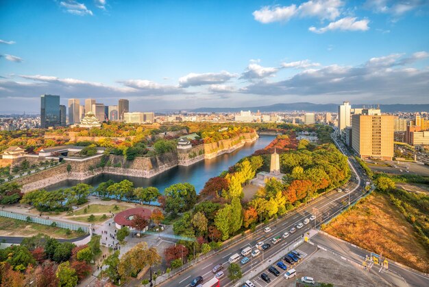 Horizonte de la ciudad de Osaka en Japón desde arriba