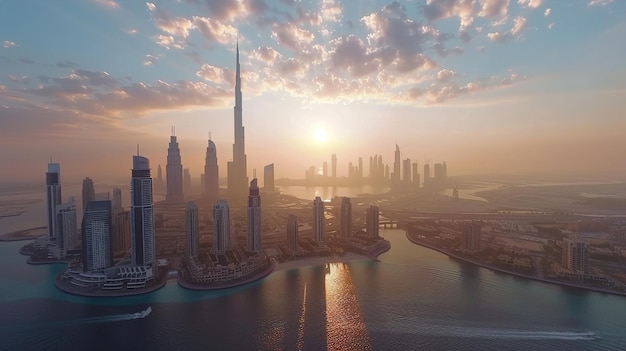 un horizonte de la ciudad con un puente y una ciudad en el fondo