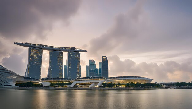 Foto un horizonte de la ciudad con un puente y un puente en primer plano