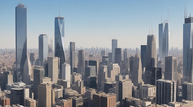 El horizonte de una ciudad con un rascacielos al fondo