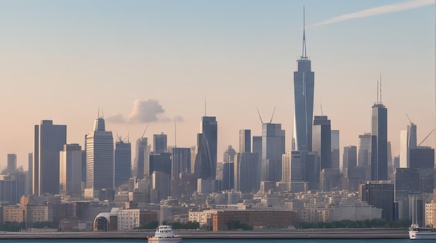 El horizonte de una ciudad con un rascacielos al fondo