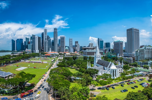 Foto horizonte de la ciudad de singapur del distrito financiero céntrico en d3ia.