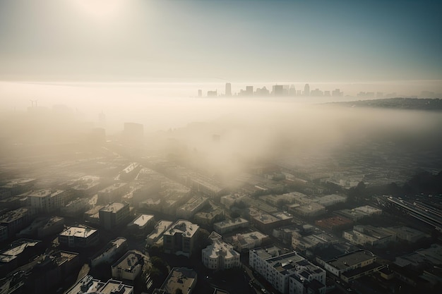 Horizonte de la ciudad con smog oscureciendo la vista y colgando sobre la ciudad