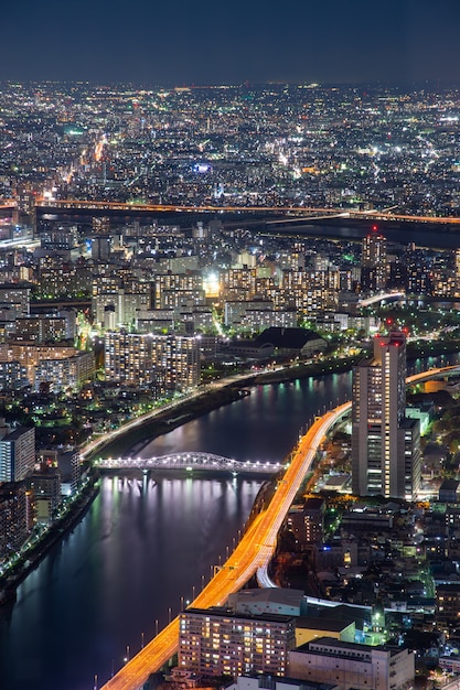 Horizonte de la ciudad de Tokio por la noche