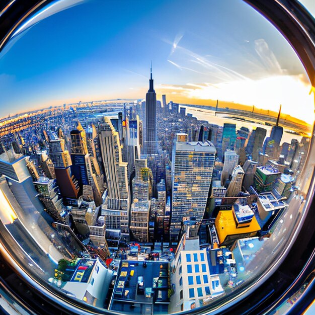 Foto el horizonte de una ciudad se ve a través de una lente.