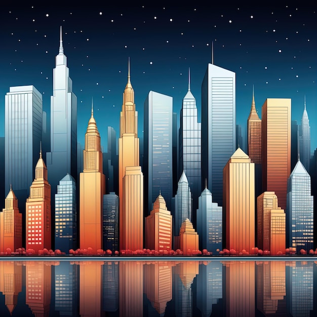 horizonte de la ciudad en vector de luz de neón ciudad con rascacielos en la noche ilustración vectorial en estilo plano