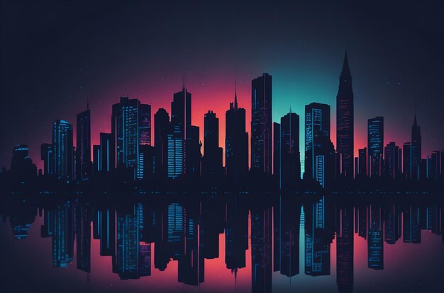 horizonte colorido da cidade no fundo da noite