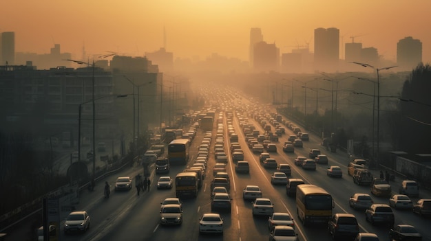 Un horizonte contaminado con tráfico congestionado generado por IA