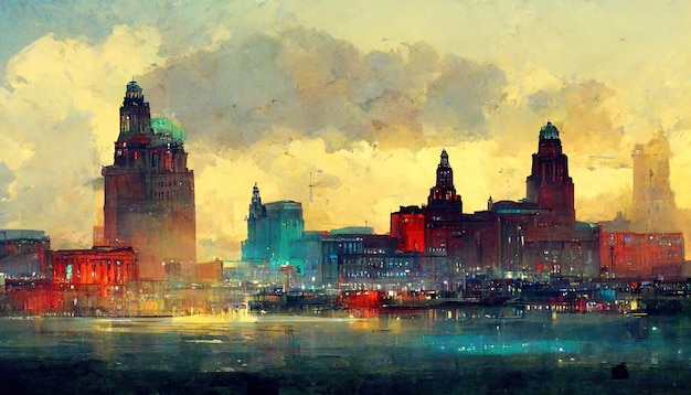 Horizonte da cidade de Liverpool Liverpool pintura ilustração arte