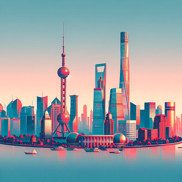Horizonte da cidade de vetor gradiente plano de Xangai