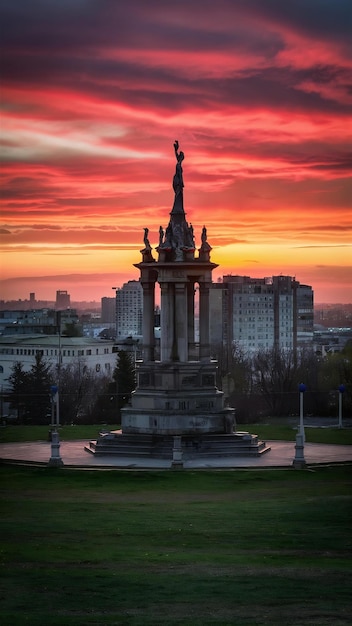 horizonte de Kiev sobre lindo pôr-do-sol de fogo ucrânia monumento pátria