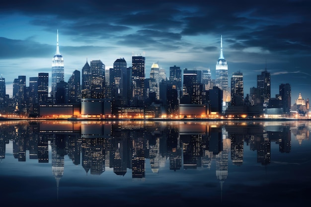 Horizonte de Manhattan à noite Cidade de Nova York Estados Unidos Vista panorâmica de Manhattan à noite Nova York EUA AI Gerado