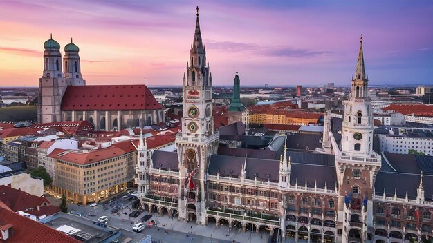 Foto horizonte de munique com a prefeitura de marienplatz, na alemanha