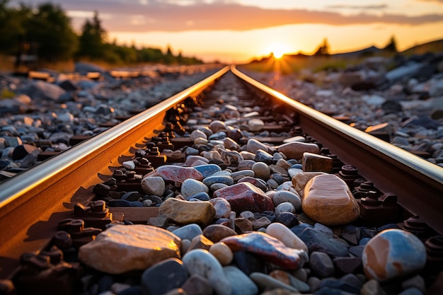 horizonte de trilhas ferroviárias ao pôr-do-sol ao ar livre