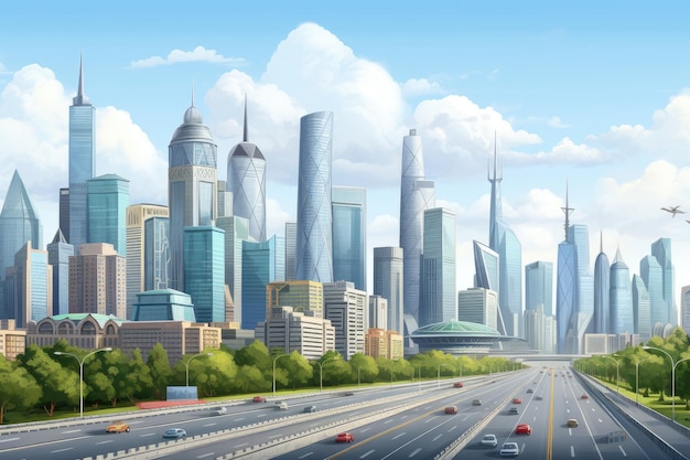 Horizonte de Xangai com arranha-céus modernos e rodovia China CBD horizonte vista completa da cidade e altos edifícios financeiros em Pequim China fundo branco AI gerado