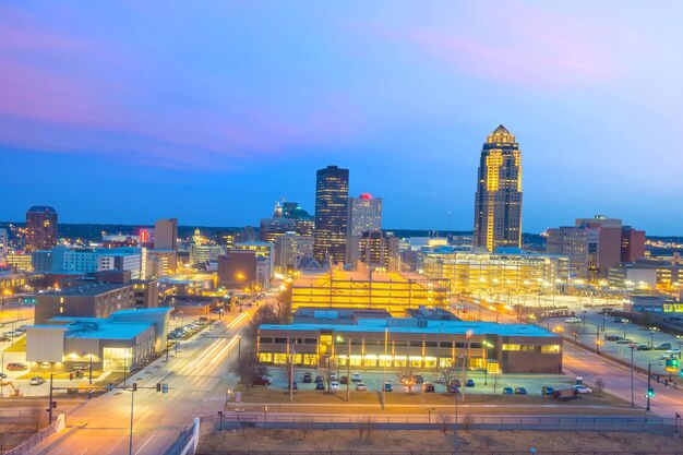 Foto el horizonte de des moines, iowa, en los estados unidos