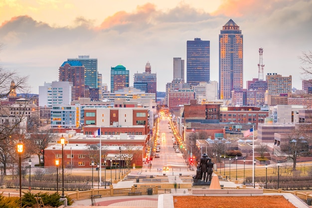 Foto el horizonte de des moines, iowa, en los estados unidos