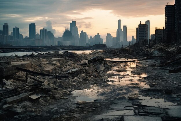 Foto un horizonte de destrucción en una extensión urbana abandonada