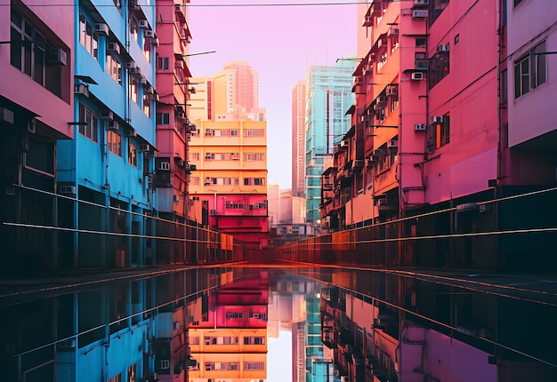 Horizonte do caleidoscópio explorando a paisagem urbana multicolorida de Hong Kong