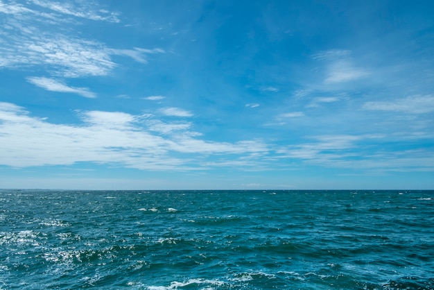 Horizonte do mar oceano e céu azul de fundo