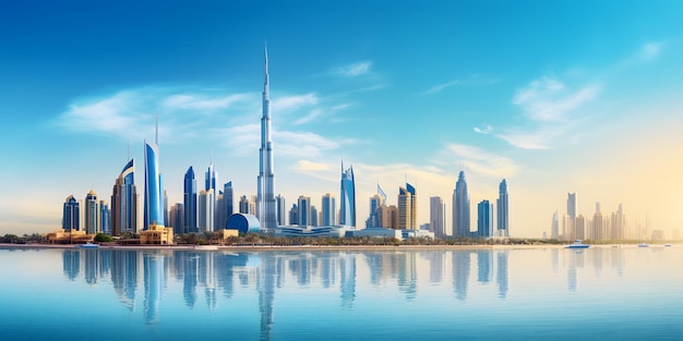 Foto el horizonte de dubai al atardecer emiratos árabes unidos oriente medio