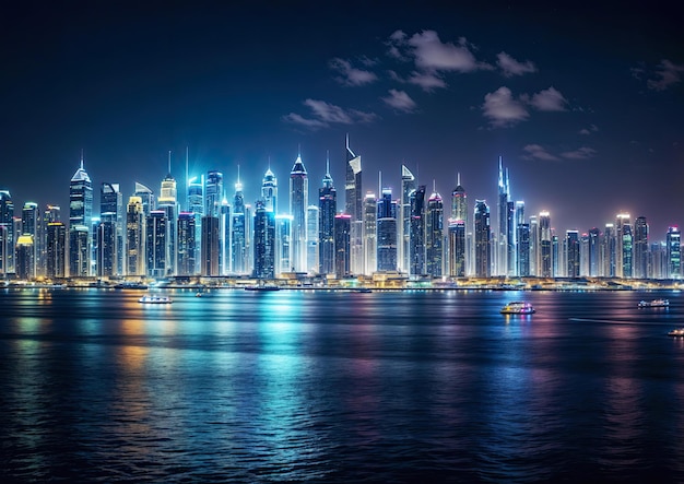 El horizonte de Dubai por la noche Emiratos Árabes Unidos