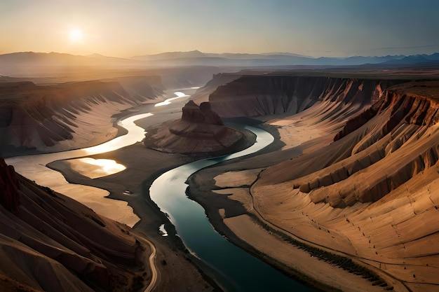 Foto un horizonte de fracaso forth de un olor del río hydra a través de un enorme paisaje de revocación recurso creativo ai generado