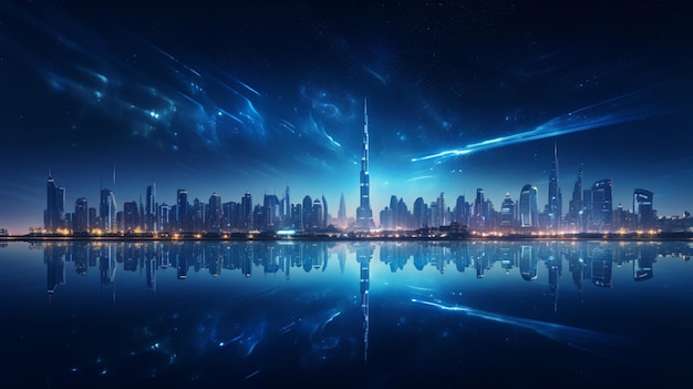 Horizonte futurista brilha na noite escura de Dubai