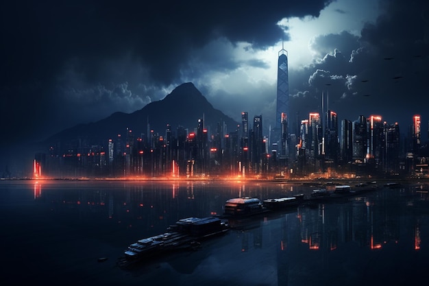 Un horizonte futurista de ciudad nocturna en el futuro