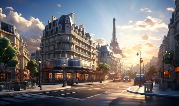 El horizonte futurista de París con altos edificios de vidrio y acero diseña