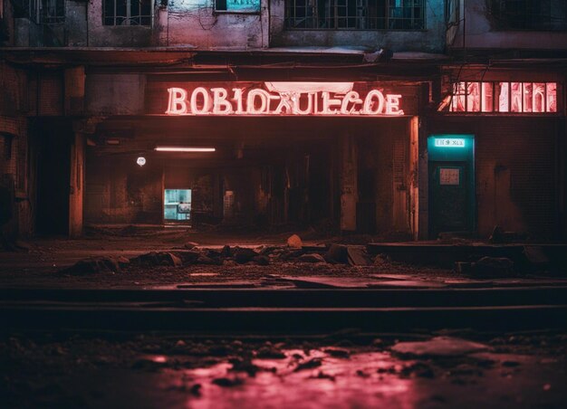 Foto un horizonte iluminado de la ciudad calles húmedas movimiento borroso paisaje urbano cyberpunk