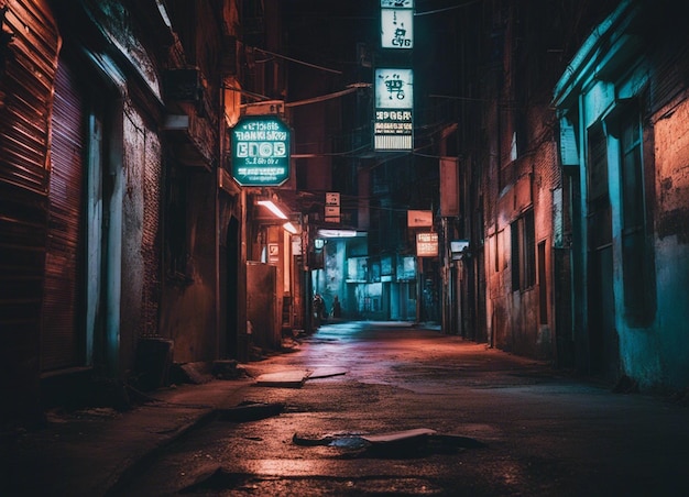 Un horizonte iluminado de la ciudad calles húmedas movimiento borroso paisaje urbano Cyberpunk