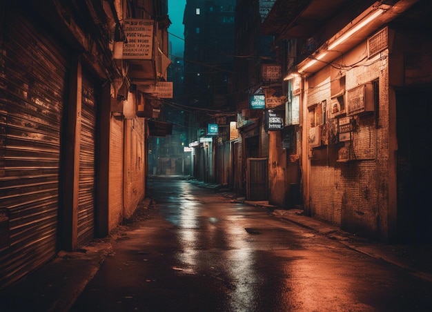 Foto un horizonte iluminado de la ciudad calles húmedas movimiento borroso paisaje urbano cyberpunk