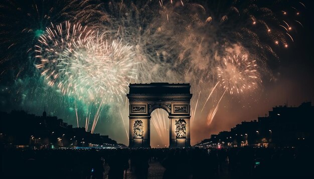 El horizonte iluminado triunfa con una explosión de fuegos artificiales generada por IA