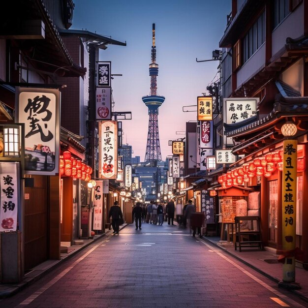 Foto el horizonte de japón en asakusa al anochecer