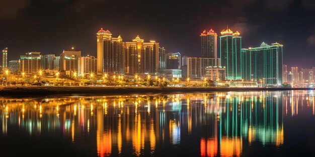 Foto el horizonte de macao junto al mar por la noche en china