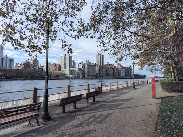 Horizonte de Manhattan desde la isla de Roosevelt, Nueva York, EE.UU.