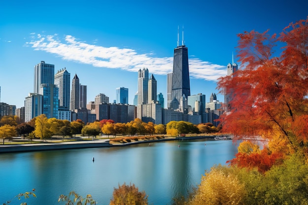 Horizonte de Midtown visto desde Central Park en otoño